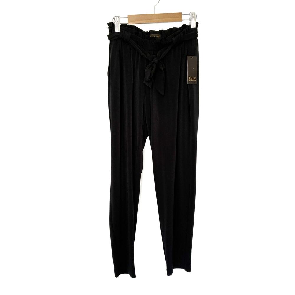 Bold Elements Black Paperbag Waist Pants Polyester Spandex NWT Womens XS
